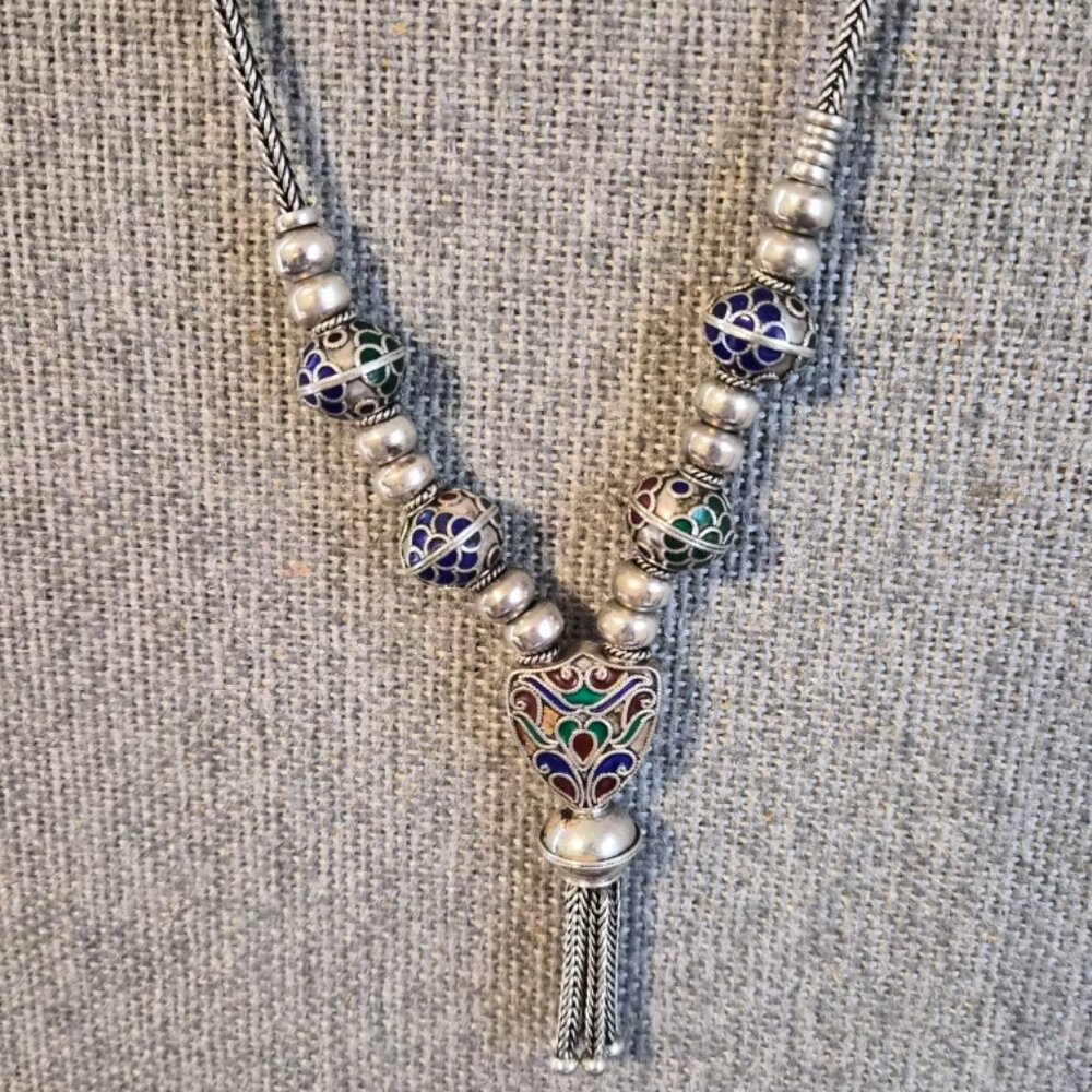 Vintage 925 Sterling Silver Neckless with pendent with Multi color Stones
